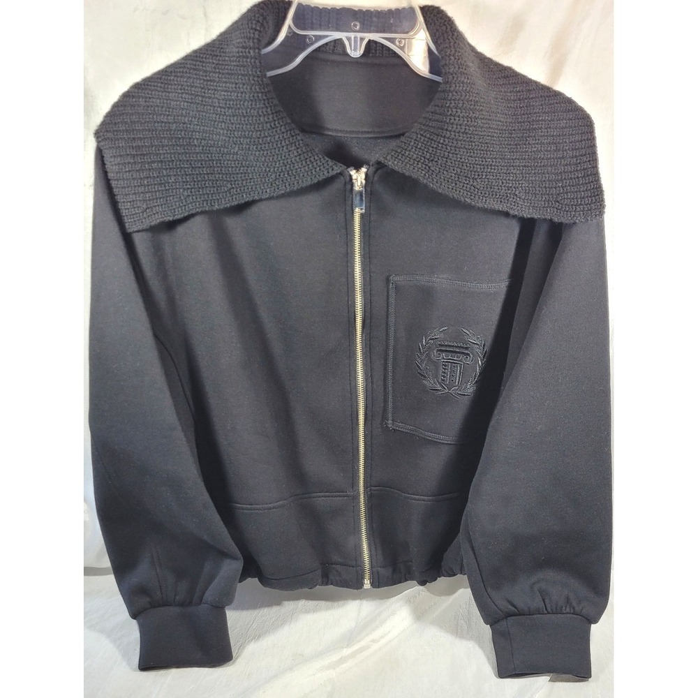 Voice of Voices VOV Women's Full Zip Knit Collar Ventura Crop Sweatshirt Black